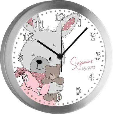Produktbild von Kinderzimmer Funkwanduhr, Funkuhr Wanduhr Kinder, Hase Emma 25 cm