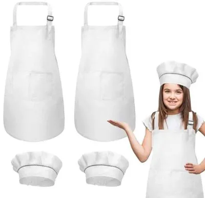 Produktbild von Kinder-Schürzen und Kochmützen Set mit Taschen - Weiß