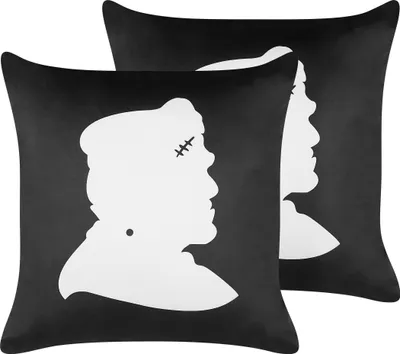 Obrázek produktu pro BELIANI Set 2 Dekorativních polštářů černý samet 45 x 45 cm Frankenstein vzor čtvercový Halloween doplňky dekorace