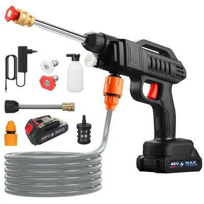 Image de Nettoyeur haute pression sans fil - Nettoyeur portable de 1 500 W - 40-50 bars, 3,5 l/min, tuyau de 5 m, 2 batteries de 6 000 mAh, prise UE, pour la voiture et le jardin