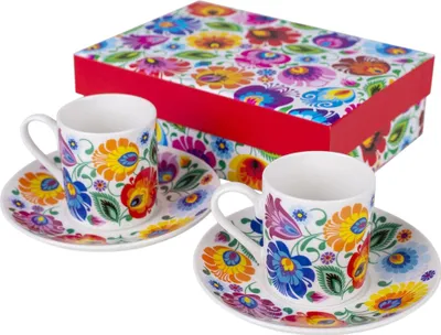 Zdjęcie produktu dla Filiżanka do espresso Folk 90 ml - Wzory łowickie 2 szt. Folkstar