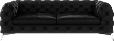 Produktbild von S-STYLE MÖBEL - Chesterfield Sofa 3-Sitzer Cleo mit Silber Metall Füßen aus Schwarz Samtstoff, B/T/H: 225 cm/ 100 cm/ 75 cm