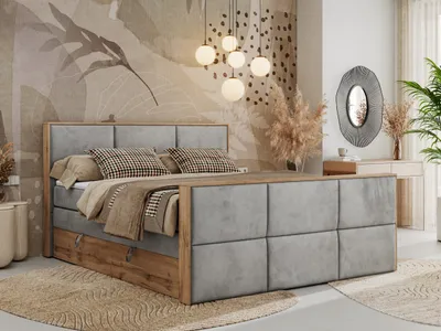 Produktbild von MKS MEBLE Doppelbett, Boxspringbett ALBERO 2 KING DUO mit zwei 7 Härtezonen Multipocket-Matratzen, genähtes Kopfteil und Front, Bettkästen - 140x200 cm - H4 - Hellgrau Velvet