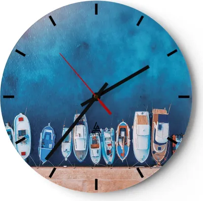 Produktbild von Wanduhr - Rund - Glasuhr - Hafen Hafen Łódź - 30x30cm - Schleichendes Uhrwerk - Lautlos - zum Aufhängen bereit - Dekoration Modern - Wanddekoration aus Glas - C3AR30x30-5081