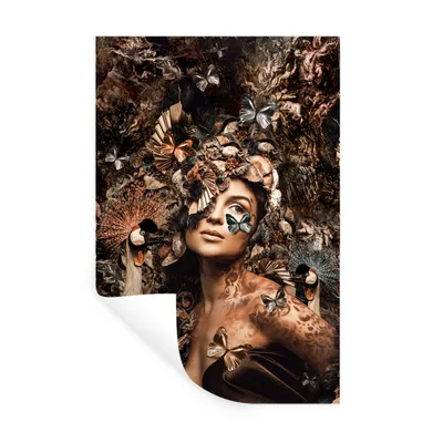 Produktbild von MuchoWow® Wandtattoo Wandsticker Wandaufkleber Luxus - Frau - Tiere - Schmetterlinge - Vögel 20x30 cm Selbstklebend und Repositionierbar - Sticker - Dekorfolie
