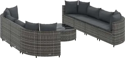 Produktbild von vidaXL 9-tlg. Garten-Sofagarnitur mit Kissen Grau Poly Rattan
