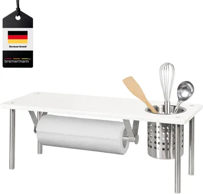 Immagine prodotto di scaffale da cucina bremermann con portarotolo e portautensili, bianco