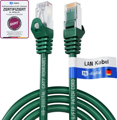 Produktbild von hb-digital 2m Patch Kabel CAT 7 Rohkabel RJ45 LAN Kabel S/FTP PiMF LSZH AWG 26 halogenfrei grün