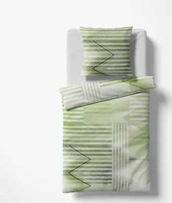 Produktbild von Fleuresse Mako-Satin Bettwäsche 135x200 Streifen Zickzack grün 114350-05