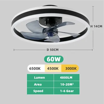 Produktbild von Deckenventilator mit Licht - Smart LED Deckenventilator - App & Fernbedienung - 6 Stufen - Timer 2–8 h - Für 15–25 m² - Schwarz