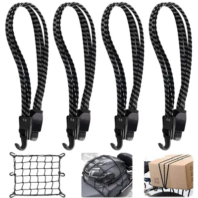 Productafbeelding van Spanningsriemen 3-in-1, bagagespanners met haken, 4 stuks + bagagenet, elastisch, verstelbaar, nylon