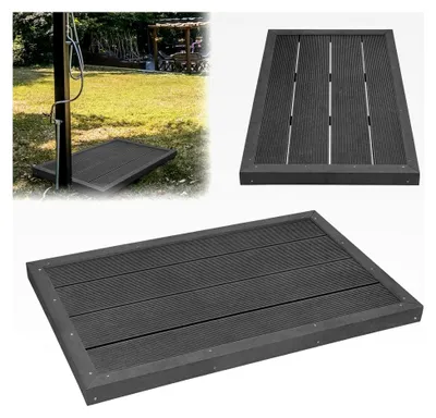 Produktbild von Bodenelement für Solardusche aus Kunststoff, Gartenbodenplatte für Gartendusche und Pooldusche, rutschfest, Anthrazit, 100 x 65 x 4 cm