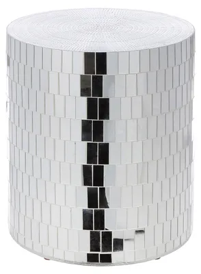 Produktbild von Gilde Beistelltisch, rund, "Disco", Fiberglas, Spiegelglas, silberfarben, VE 1, H. 45 cm, D. 38 cm 37583 4063387375839