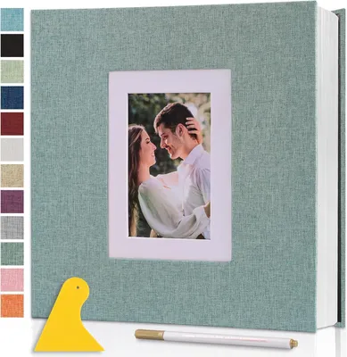 Obrázok produktu pre Samolepiaci fotoalbum 33x32 cm, 60 strán, ľanový obal, zelené, scrapbook pre spomienky