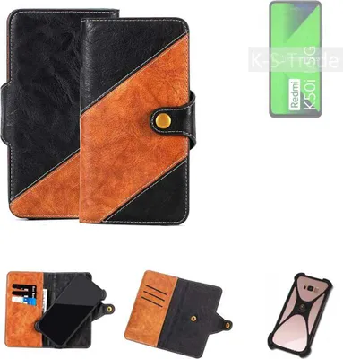 Produktbild von K-S-Trade Handyhülle Schutzhülle Bookstyle Case Wallet-Case kompatibel mit Xiaomi Redmi K50i 5G Handy Cover Bumper Klapphülle schwarz hellbraun 1x