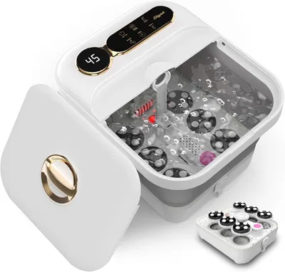 Productafbeelding van Opvouwbaar voetbad met verwarming, elektrische voetmassageapparaat met 24 motor aangedreven ballen voor Shiatsu-massage, bubbel functie en temperatuurregeling