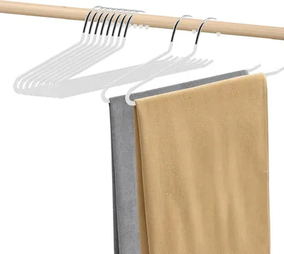 Produktbild von Set mit 10 Metall-Hosenbügeln, 35 x 13 cm, platzsparend, multifunktional, offene Enden (Beige/Weiß)