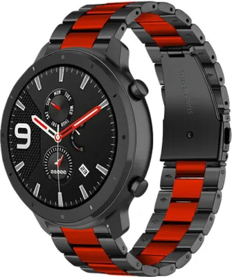 Produktbild von Strap-it Xiaomi Amazfit GTR Stahlarmband (Schwarz/Rot)