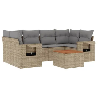 Zdjęcie produktu dla vidaXL 7-częściowa sofa ogrodowa z poduszkami Beżowy polirattan