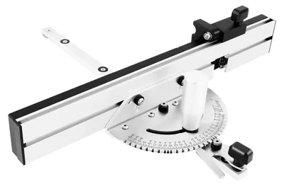 Image de Guide d'onglet pour scie circulaire de table - Gabarit pour joints à mi-bois - Aluminium usiné parnumérique (CNC) - Réglable de 0 à 60° - Guide de 45 cm - Argent