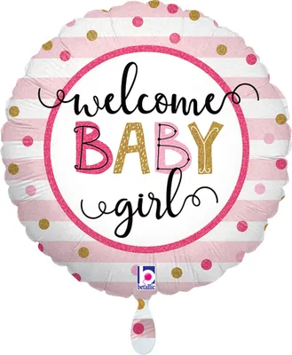Produktbild von 18"/Ø46cm Folienballon "Welcome Baby Stripes Holo Girl"