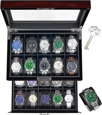 Produktbild von Famanu Uhrenbox 20 Fächer - mit Glasdeckel und abschließbar