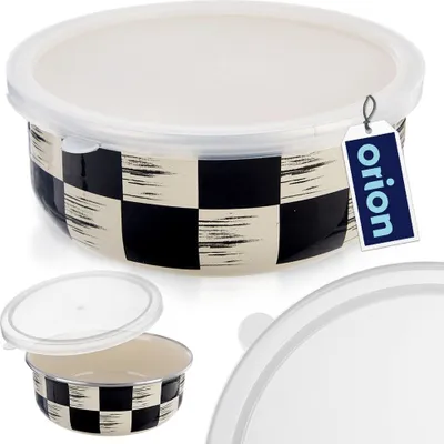 Produktbild von Orion Emaille-Schüssel Schale Küchenschüssel Salatschüssel mit Deckel aus Emaille SCHACHBRETT 17cm 1 L