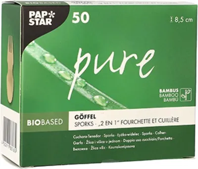 Produktbild von PAPSTAR Fingerfood-Göffel "pure" 85 mm natur