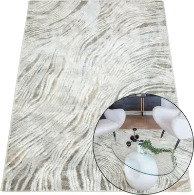 Produktbild von Wohnzimmer Teppich - Beige - 120x170 cm - Wellenmuster - Kurzflor - Waschbar - Modern - MILO
