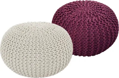 Produktbild von Soma Sitzhocker Pouf Hocker SET 2 Stück Grobstrick-Optik Ø 55 cm, H 37 cm (BxHxL) 55 x 37 x 55 cm natur & bordeux