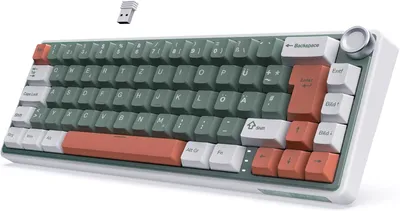 Obrázek produktu pro Mechanická 60% herní klávesnice bezdrátová Bluetooth/2,4G/USB-C, Gasket Hot-Swap Creamy Switches, RGB PBT klávesy, programovatelná QMK/VIA