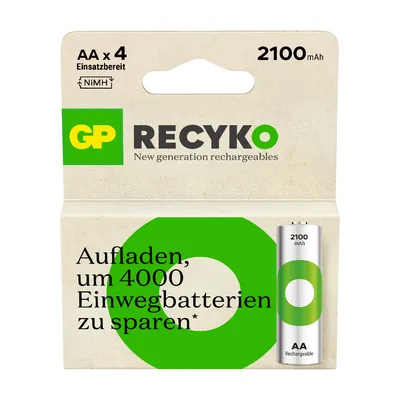 Immagine prodotto di Batterie ricaricabili Mignon 2100 mAh AA in blister da 4 1,2 V, NiMH AA RECYKO