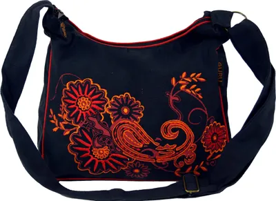 Produktbild von Schultertasche, Hippie Tasche, Goa Tasche - Schwarz/rot, Uni - Erwachsene, Baumwolle, 23*28*12 cm, Alternative Umhängetasche, Handtasche aus Stoff