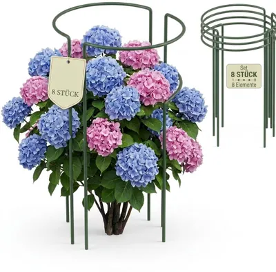 Produktbild von Staudenhalter-Set x8 – Pflanzenstütze, Rankhilfe Rosenstütze – Stahl pulverbeschichtet Dunkelgrün – Höhe 70 cm, Breite 37–40 cm, Drahtstärke ø 6 mm – für Stauden Sträucher Rose