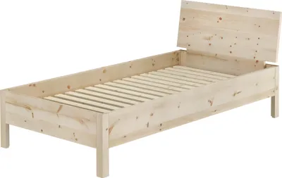 Produktbild von Metallfreies Holzbett Einzelbett Zirbe massiv 100x200 mit wählbarem Zubehör V-60.95-10Rollrost inkl.