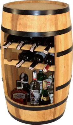 Produktbild von Creativecooper Weinregal Holz - Weinschrank - Weinfass - Weinbar - Fass bar - Fass - Mini Bar Regal mit Wine Bottle Holder- Alkohol Shrank - Wein bar - Flaschenregal Holz Regale - Holzfass Deko Hausbar Theke - Fassmöbel - 8X Flashenhalter - Ein Geschenk für ihn - Fassbar Minibar 80cm (Eiche)