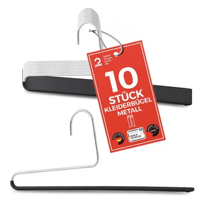 Produktbild von MAWA Hosenbügel, 10er-Set, rutschfest, 35 cm, Schwarz, kein Verrutschen