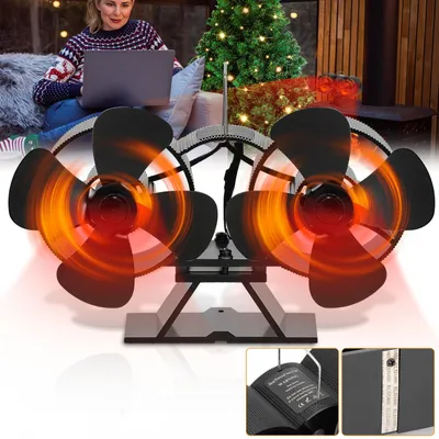 Image de Ventilateur pour poêle à bois - Ventilateur pour foyer - Diffuseur de chaleur - 8 pales - Fonctionnement par la chaleur