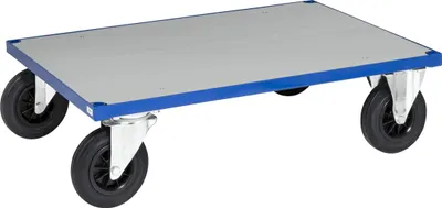 Produktbild von Kongamek Plattformwagen in blau mit verzinkter Ladefläche 1200x800x260mm Gummibereifung und Bremse