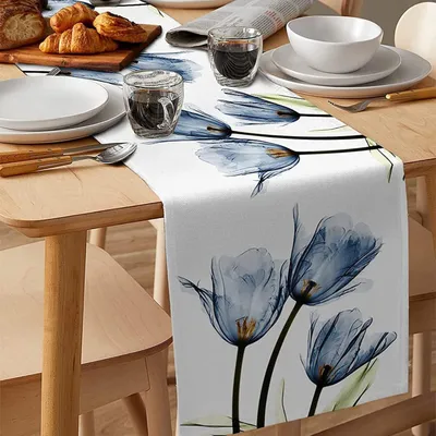 Produktbild von Blumen Tafelloper - Modern und Abstrakt - 33 x 180 cm - Leinen Tischdecke für Feste und Dekoration