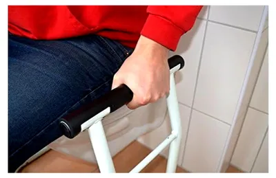 Produktbild von Mobile WC-Toilette mit Aufstehhilfe und Ablagekorb, Toilettenstützgestell aus Stahl, Stützhilfe für das WC, stabil und rutschfest, bis 130 kg belastbar