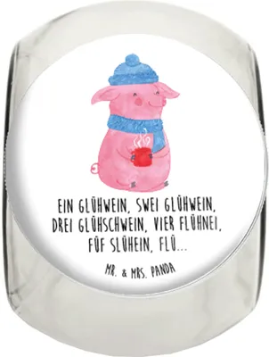 Produktbild von Mr. & Mrs. Panda Süßigkeiten Glas Schweinchen Glühwein XL 2000ml - Weiß - Geschenk, glasbehälter, Frischhaltedose, Vorratsglas, Spruch, Vorratsbehälter, Teedose