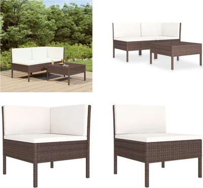 Produktbild von vidaXL 3 tlg. Garten Lounge Set mit Auflagen Poly Rattan Braun - Gartenmöbel-Set - Gartenmöbel-Sets - Gartengarnitur - Gartengarnituren