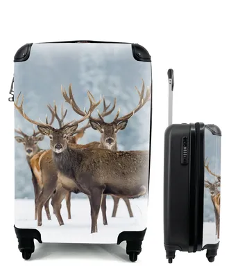 Produktbild von MuchoWow® Koffer Handgepäck Trolley Rollkoffer Kleine Reisekoffer mit 4 Rollen - Hirsche - Tiere - Schnee - Winter - Landschaft - Natur - Cabin Size < 55x40x23 cm & 55x40x20 cm - Fotokoffer - Kabinenkoffer - Boardgepäck - Reise-Box - Reisekoffer - Reisegepäck - Koffer mit Bild - Trolley für Kinder