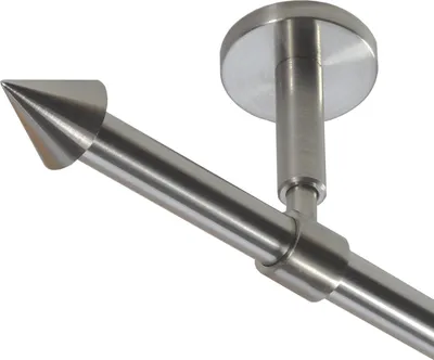 Produktbild von Gardinenstange Set Edelstahl Look Metall Ø 16mm zur Deckenträger 1-lauf Modern Spitze, Länge wählbar D11 E29
