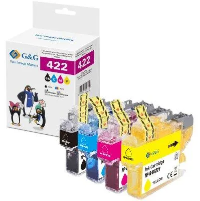 Produktbild von G&G Kompatibel mit 4 Brother 422 Druckerpatronen LC422VAL schwarz (550 Seiten), cyan, magenta, gelb, Magenta, Cyan, Schwarz, Gelb, 16 ml, 30 ml, 4 Stück(e), 550 Seiten, Multipack