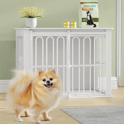 Produktbild von Holzkennel – Hundebox als Möbelstück – Rückzugsort für zu Hause – Doppeltürig – 81 x 55 x 624 cm – Weiß
