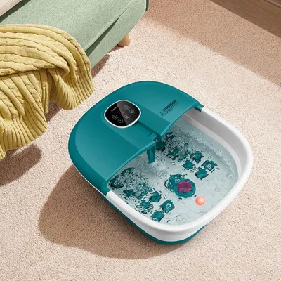 Produktbild von COSTWAY Fußbad Massagegerät faltbar, Elektrische Fußbadewanne mit 16 Massagerollen, Heizung, Bimsstein, Blubberblasen, & Sprudelmassage, Fußmassage Spa, Türkis