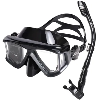 Produktbild von Schnorchelset Schnorchelausrüstung für Erwachsene, Professionelle Anti-Beschlag-Schnorchelmaske, Trockenschnorchel Tauchmaske für Freitauchen,Schnorcheln,Schwimmen (Schwarz Schnorchelset-Pano 4)