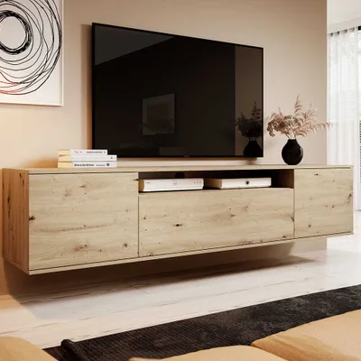 Produktbild von TV-Schrank 200 cm hängend, Fernsehtisch, Lowboard, Eiche Artisan Matt, Modernes Design, "Masimo"